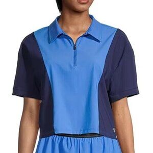 Sports Illustrated Short Sleeve Zip Polo Shirt Crop Top Size XS Captivating Blue